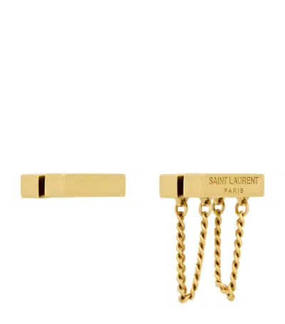 Saint Laurent Asymmetric Chain Earrings In Metallic