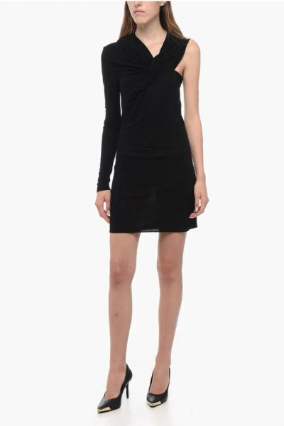 Saint Laurent Asymmetric Dress With Knot Detail In Black