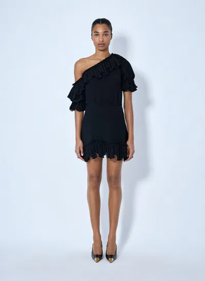 Saint Laurent Asymmetric Mini Dress In Black