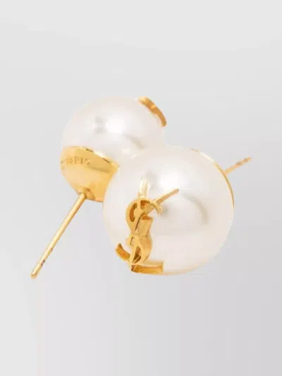 Saint Laurent Asymmetric Pearl Earrings Cassandre In White