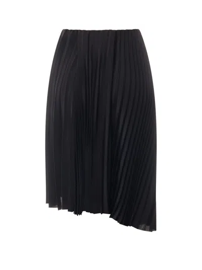 Saint Laurent Asymmetric Wrap-effect Pleated Crepe Midi Skirt In Black