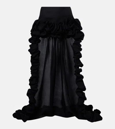 Saint Laurent Asymmetric Ruffled Silk Gazar Miniskirt In Black