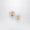 Saint Laurent Asymmetrical Earrings With Pearl And Cassandre Logo In Gold