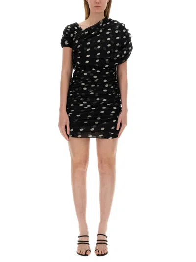 Saint Laurent Asymmetrical Gathered Mini Dress In Black