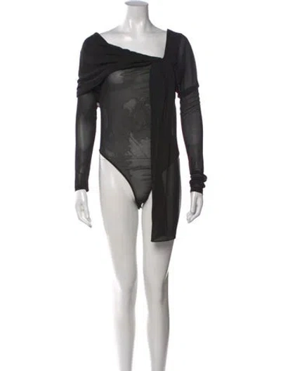 Pre-owned Saint Laurent Asymmetrical Long Sleeve Bodysuit In Black