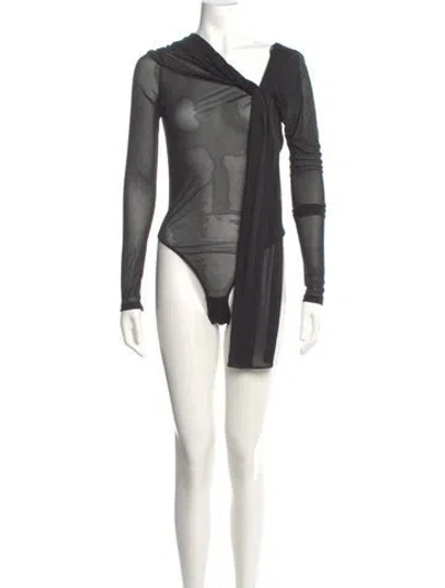 Pre-owned Saint Laurent Asymmetrical Long Sleeve Bodysuit In Grey
