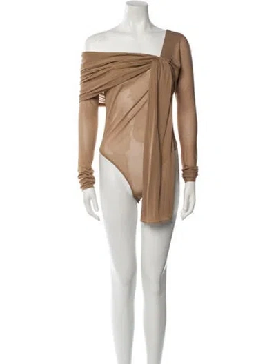 Pre-owned Saint Laurent Asymmetrical Long Sleeve Bodysuit In Neutral