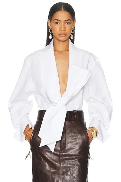 Saint Laurent Asymmetrical Tie Blouse In White