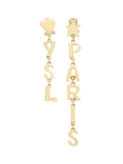 Saint Laurent Asymmetrical Ysl Paris Chain Clip Necklace In Gold