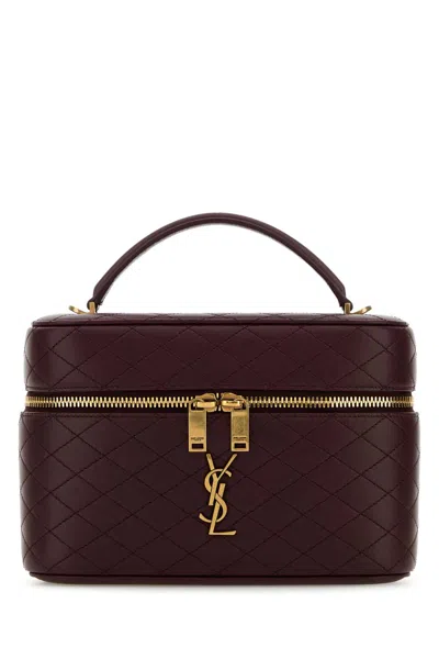 Saint Laurent Aubergine Leather Large Vanity Gaby Handbag In Burgundy