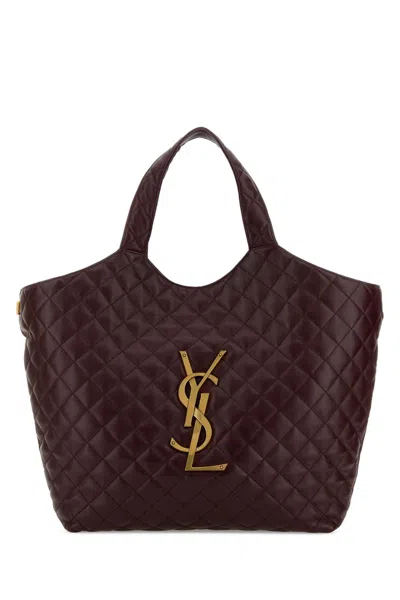 Saint Laurent Aubergine Nappa Leather Icare Shopping Bag In Brown