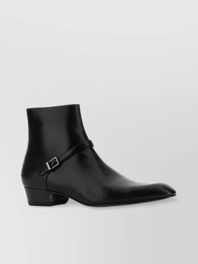 Saint Laurent Augustin Ankle Boots With Pointed Toe And Buckle Detail