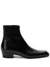 Saint Laurent High Top Square Toe Block Heel Ankle Boots In Black
