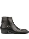 Saint Laurent Augustin Buckle-detail Ankle Boots In Black