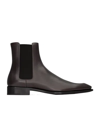Saint Laurent Aurelien Chelsea Boots In Smooth Leather In Brown
