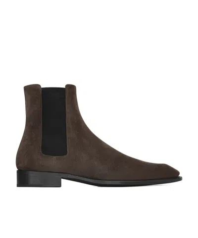 Saint Laurent Aurelien Chelsea Boots In Suede In Brown