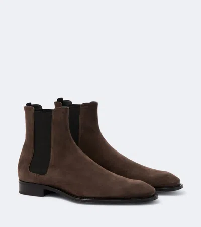 Saint Laurent Aurelien Suede Chelsea Boots In Brown