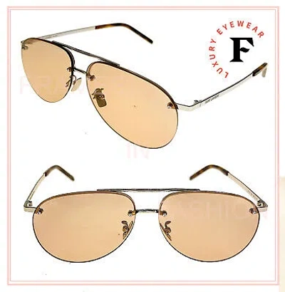 Pre-owned Saint Laurent Authentic Classic 416 Sl 003 Silver Brown Aviator Sunglasses Sl416