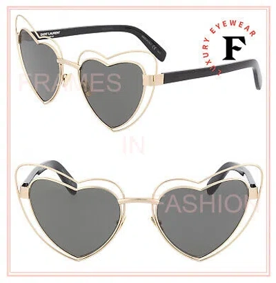 Pre-owned Saint Laurent Authentic Loulou 197 Sl197 Black Gold Metal Heart Sunglasses 002