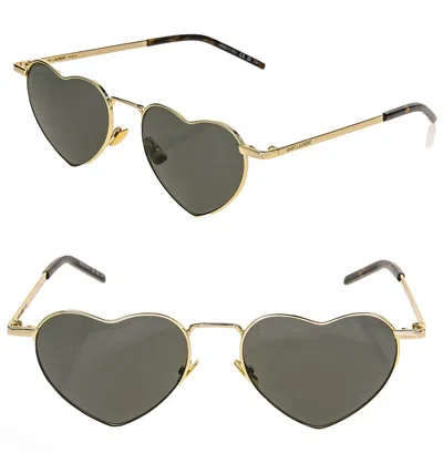 Pre-owned Saint Laurent Authentic Loulou 301 Sl301 Gold Gray Metal Heart Sunglasses 004