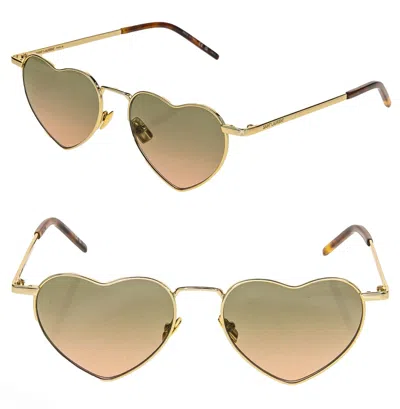 Pre-owned Saint Laurent Authentic Loulou 301 Sl301 Gold Green Metal Heart Sunglasses 011