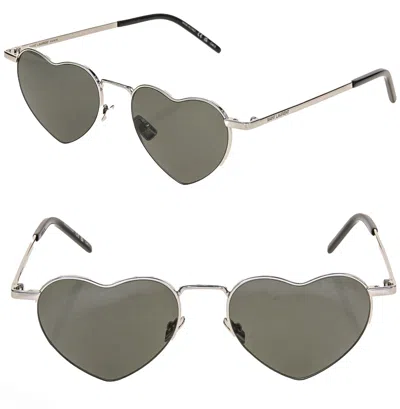 Pre-owned Saint Laurent Authentic Loulou 301 Sl301 Silver Gray Metal Heart Sunglasses 001