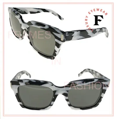 Pre-owned Saint Laurent Authentic Ysl Sl1 Bold 1 016 Black Zebra Rectangular Sunglasses In Gray