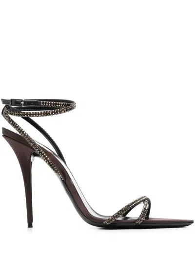 Saint Laurent Ava 105 Embellished Sandals In Brown