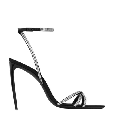 Saint Laurent Ava 105mm Rhinestone-embellished Sandals In Black