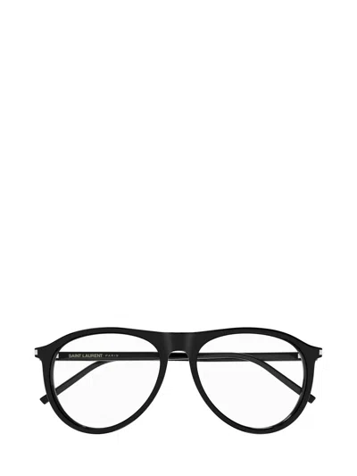 Saint Laurent Aviator Frame Glasses In 001 Black Black Transpare