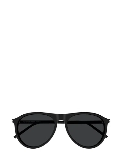 Saint Laurent Aviator Frame Sunglasses In 001 Black Black Black