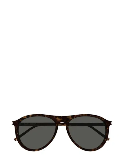 Saint Laurent Aviator Frame Sunglasses In 002 Havana Havana Grey