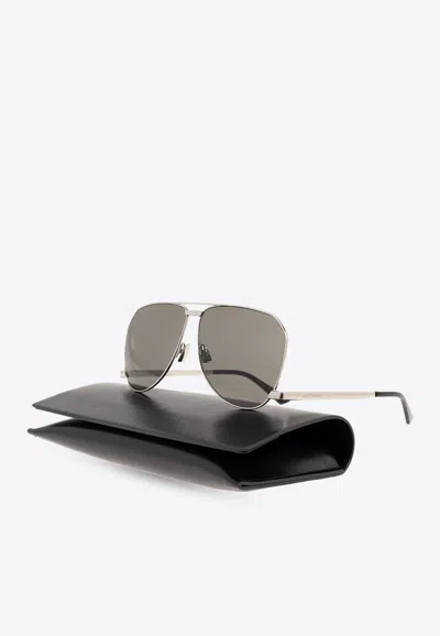 Saint Laurent Aviator-framed Metal Sunglasses In Metallic