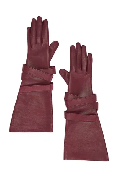 Saint Laurent Aviator Gloves In Bordeaux