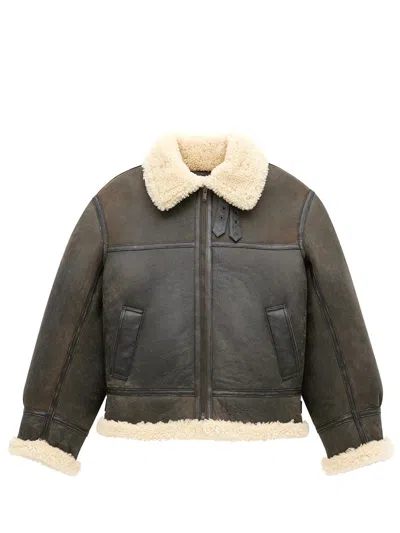 Saint Laurent Aviator Jacket In Aged Leather And Shearling In Black