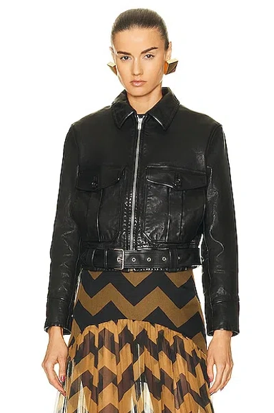 Saint Laurent Leather Aviator Bomber Jacket In Black