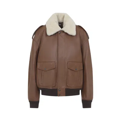 Saint Laurent Aviator Leather Jacket In Brown