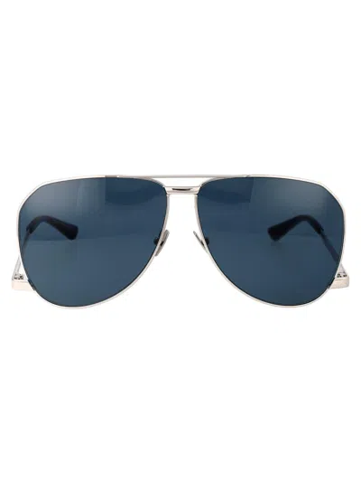 Saint Laurent Aviator Sunglasses In 003 Silver Silver Blue