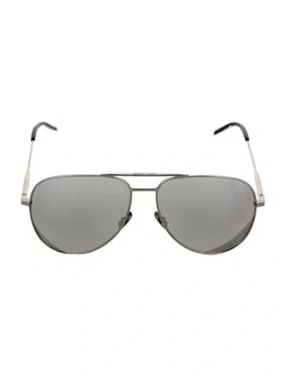 Pre-owned Saint Laurent Aviator Tinted Sunglasses In Silver