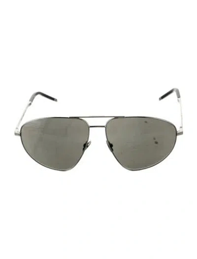 Pre-owned Saint Laurent Aviator Tinted Sunglasses In Silver