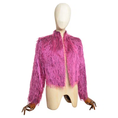 Pre-owned Saint Laurent A/w 2000 Yves  By Alber Elbaz Hot Pink Shaggy Feather Jacket