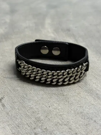 Pre-owned Saint Laurent A/w13 Chain Leather Bracelet In Black