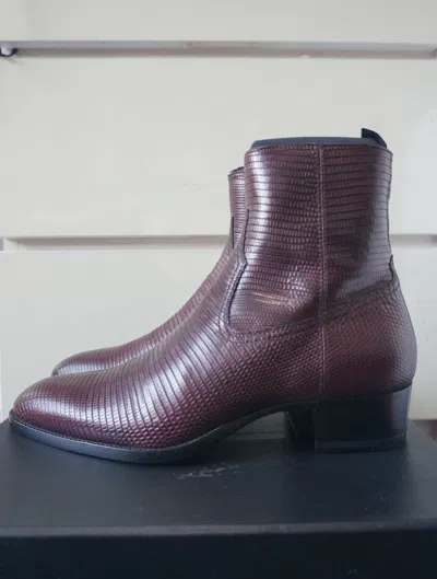 Pre-owned Saint Laurent Aw16 40mm Genuine Lizard Wyatt Boots In Multi