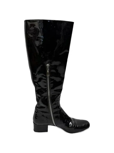 Pre-owned Saint Laurent Babies Patent Knee-high Boots In Black