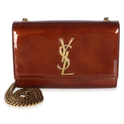 Pre-owned Saint Laurent Baby Brown Patent Monogram Small Kate Chain Bag