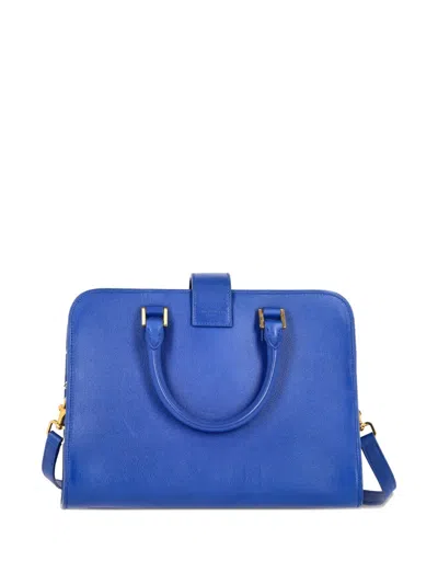 Pre-owned Saint Laurent Baby Cabas Monogram Leather Tote Bag In Blue