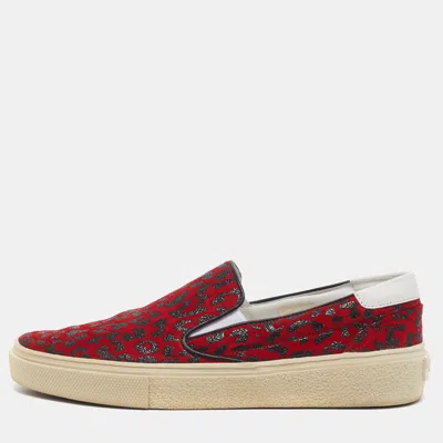 Pre-owned Saint Laurent Baby Cat Size 35 Red Suede Low Top Sneakers