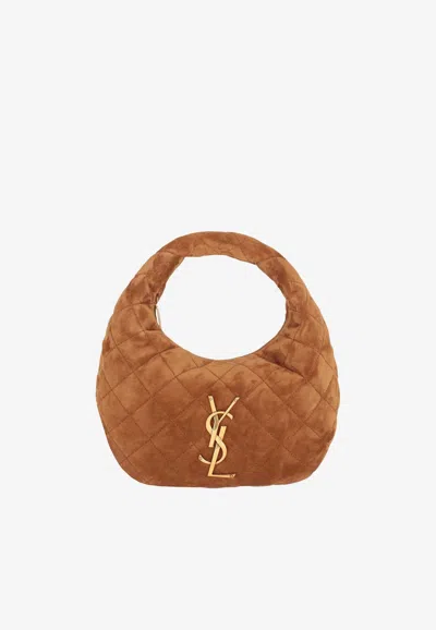 Saint Laurent Baby Icarino Quilted Suede Hobo Bag In Brown