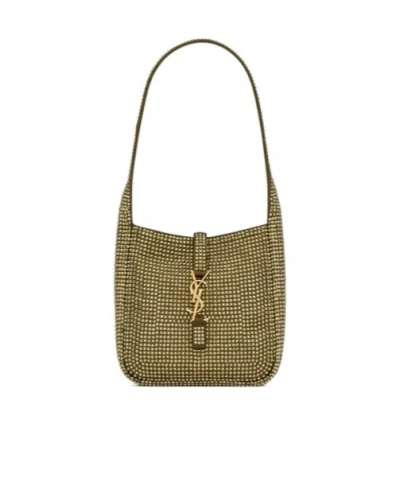 Saint Laurent Le 5 À 7 Supple Baby In Silk Satin And Crystals In Green