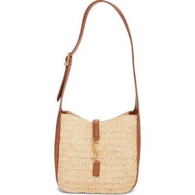 Saint Laurent Baby Le 5 À 7 Raffia & Leather Shoulder Bag In Nude